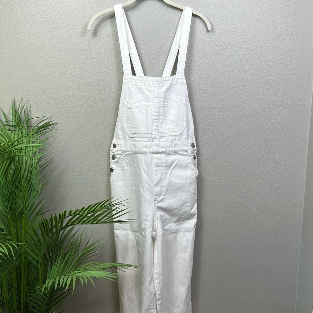 NWT Joe’s Jeans Overalls White Medium Raw Hem Straight Leg 100% Cotton Denim
